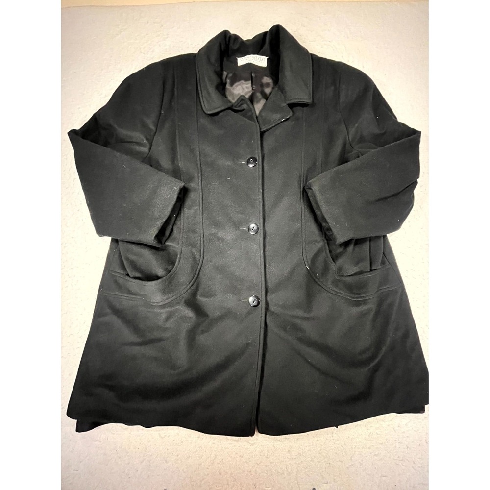 Vintage Kashmiracle by Wellington Trench Coat Womens XL Black Wool Long Sleeve